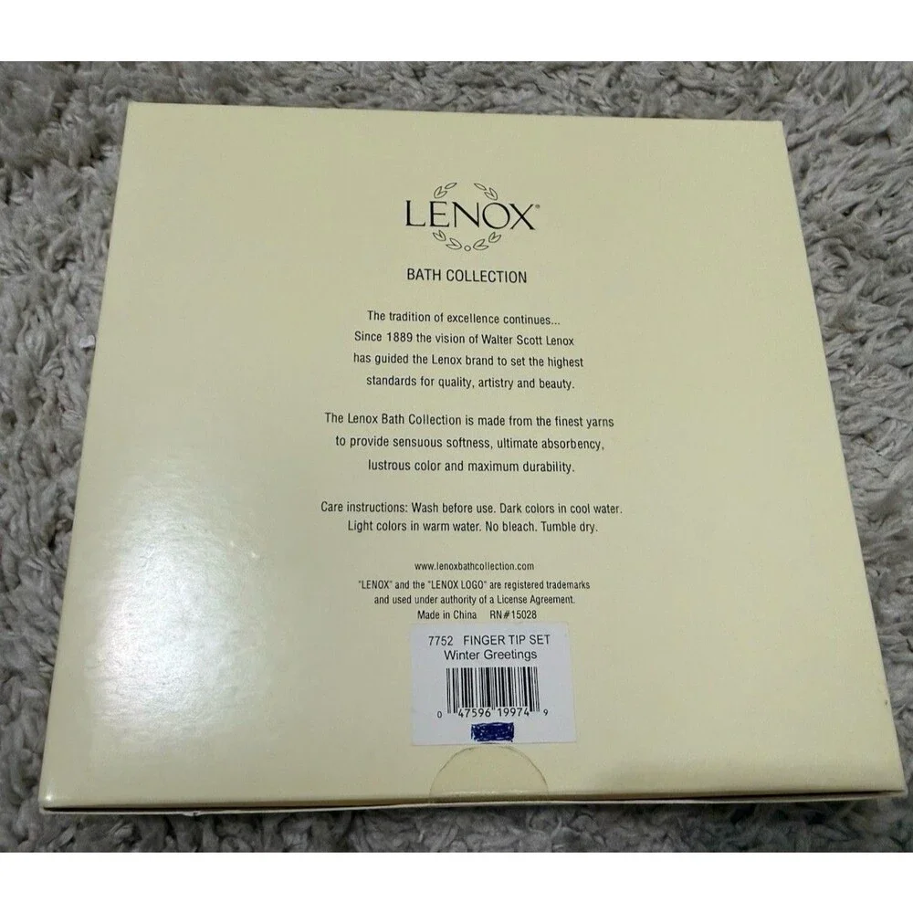LENOX Bath Finger Tip Towel Set of 2 WINTER GREETINGS Holiday Chickadees NEW
